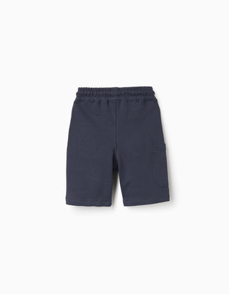 Bermudas midi cargo de algodón con cordón para niño, azul oscuro