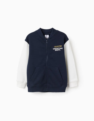 Blouson aviateur à imprimé sur la poitrine pour garçon, bleu foncé/blanc