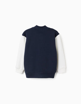 Blouson aviateur à imprimé sur la poitrine pour garçon, bleu foncé/blanc