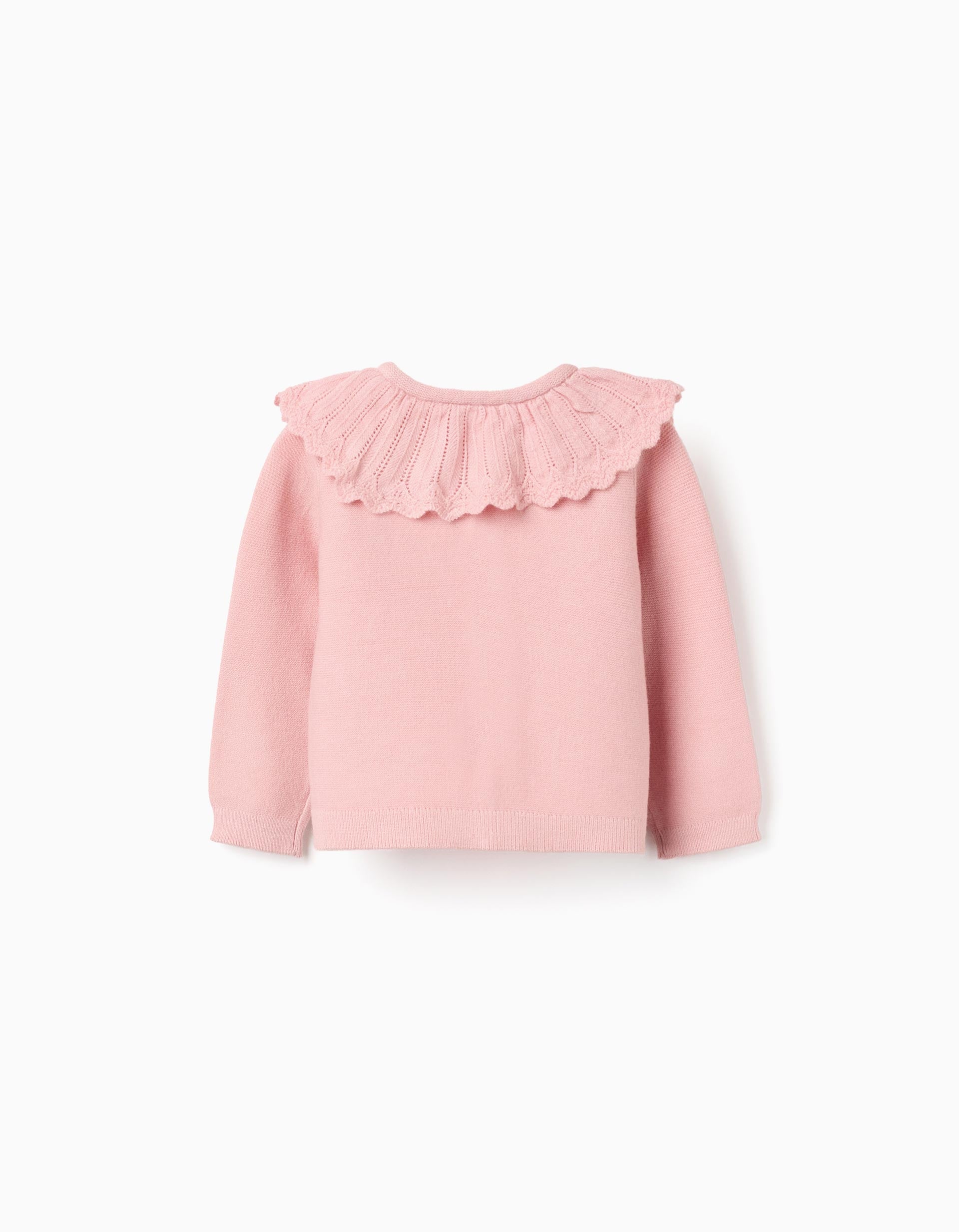 Casaco de malha com gola ajurada para recém-nascida, rosa