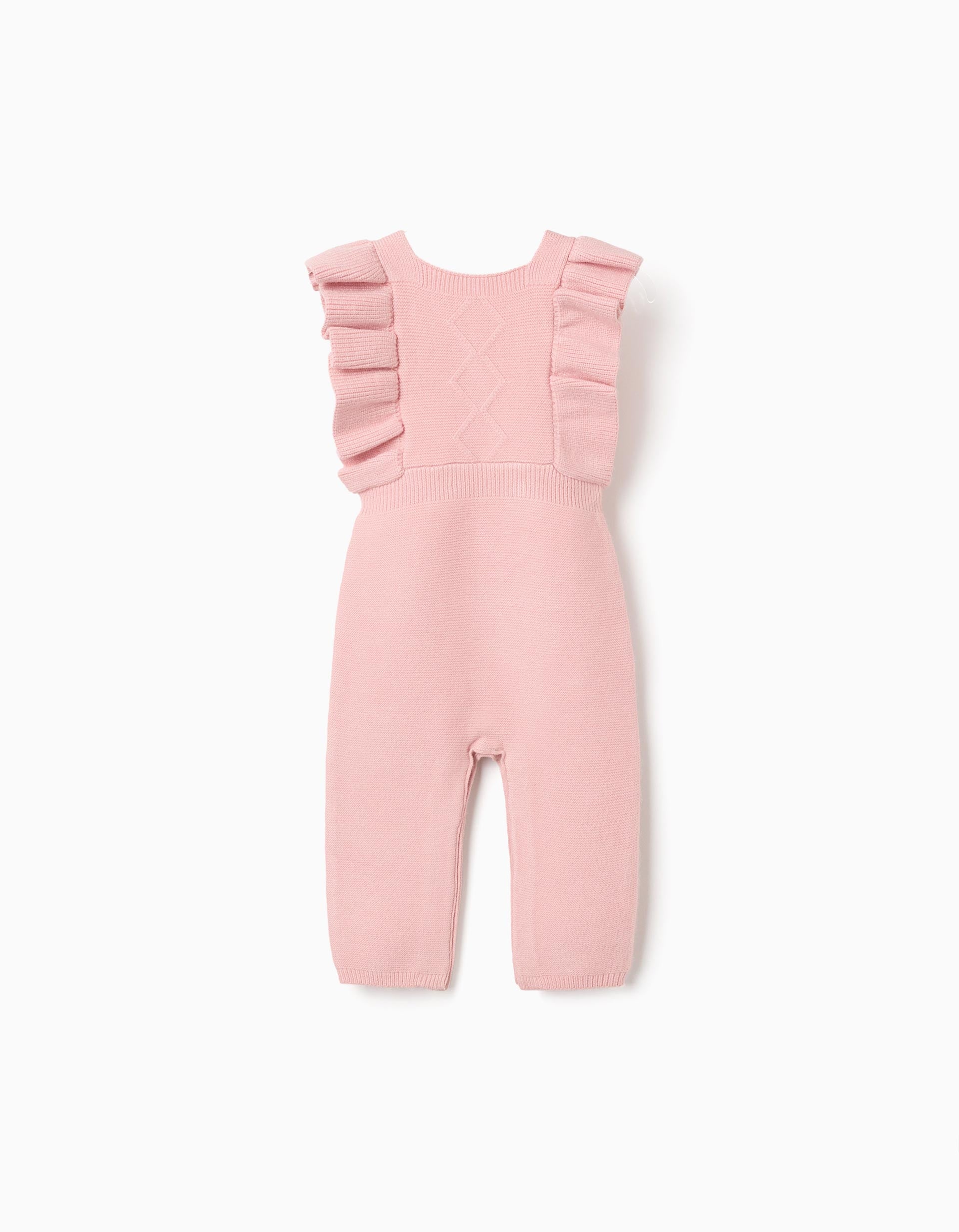 Macacão de malha com alças com folhos para recém-nascida, rosa