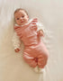 Knitted jumpsuit with ruffled straps for newborn girls, pink