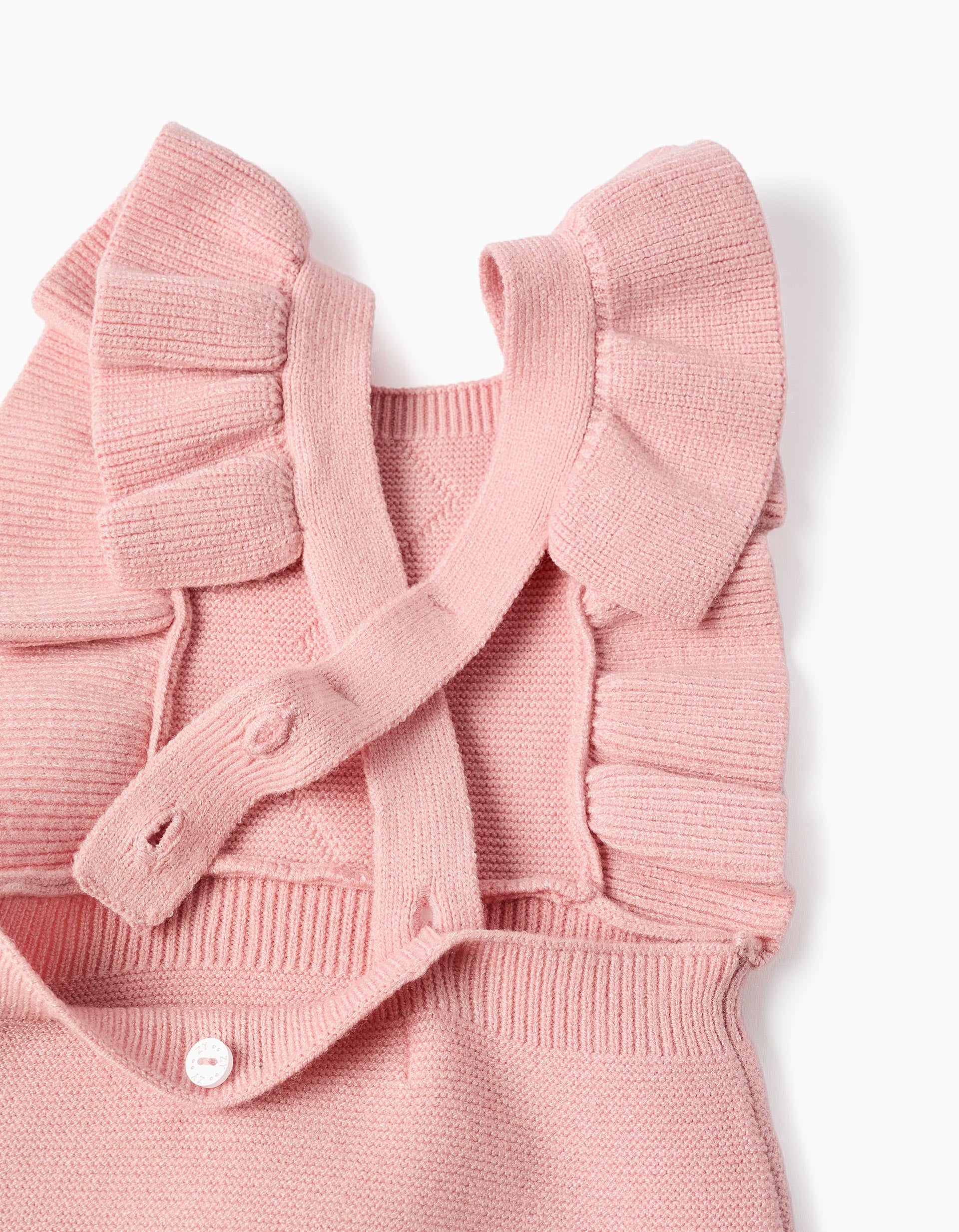 Macacão de malha com alças com folhos para recém-nascida, rosa