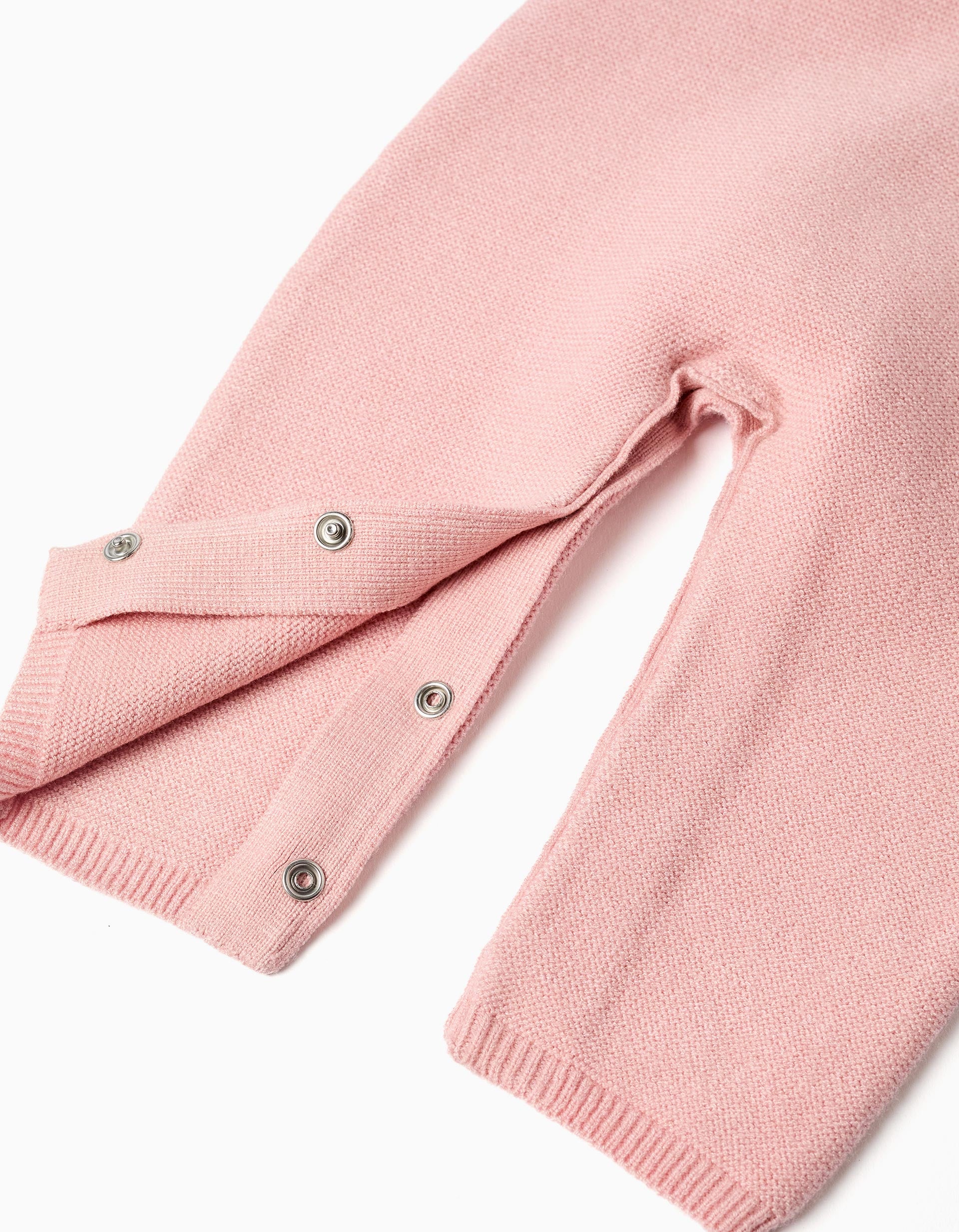 Knitted jumpsuit with ruffled straps for newborn girls, pink