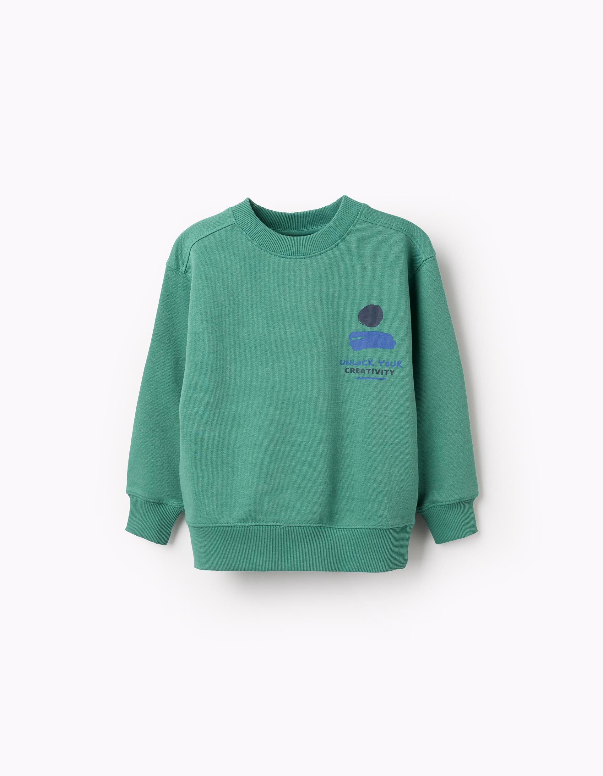 Cotton sweatshirt with Unlock Your Creativity print for boys, green