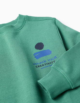 Sweat en coton avec imprimé Unlock Your Creativity pour garçon, vert