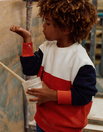 Sweat en coton avec blocs de couleur pour garçon, blanc/rouge/bleu