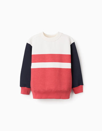 Sweat en coton avec blocs de couleur pour garçon, blanc/rouge/bleu