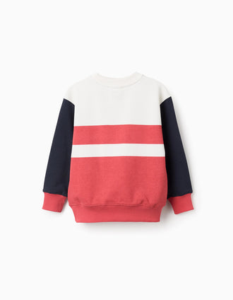 Sweat en coton avec blocs de couleur pour garçon, blanc/rouge/bleu