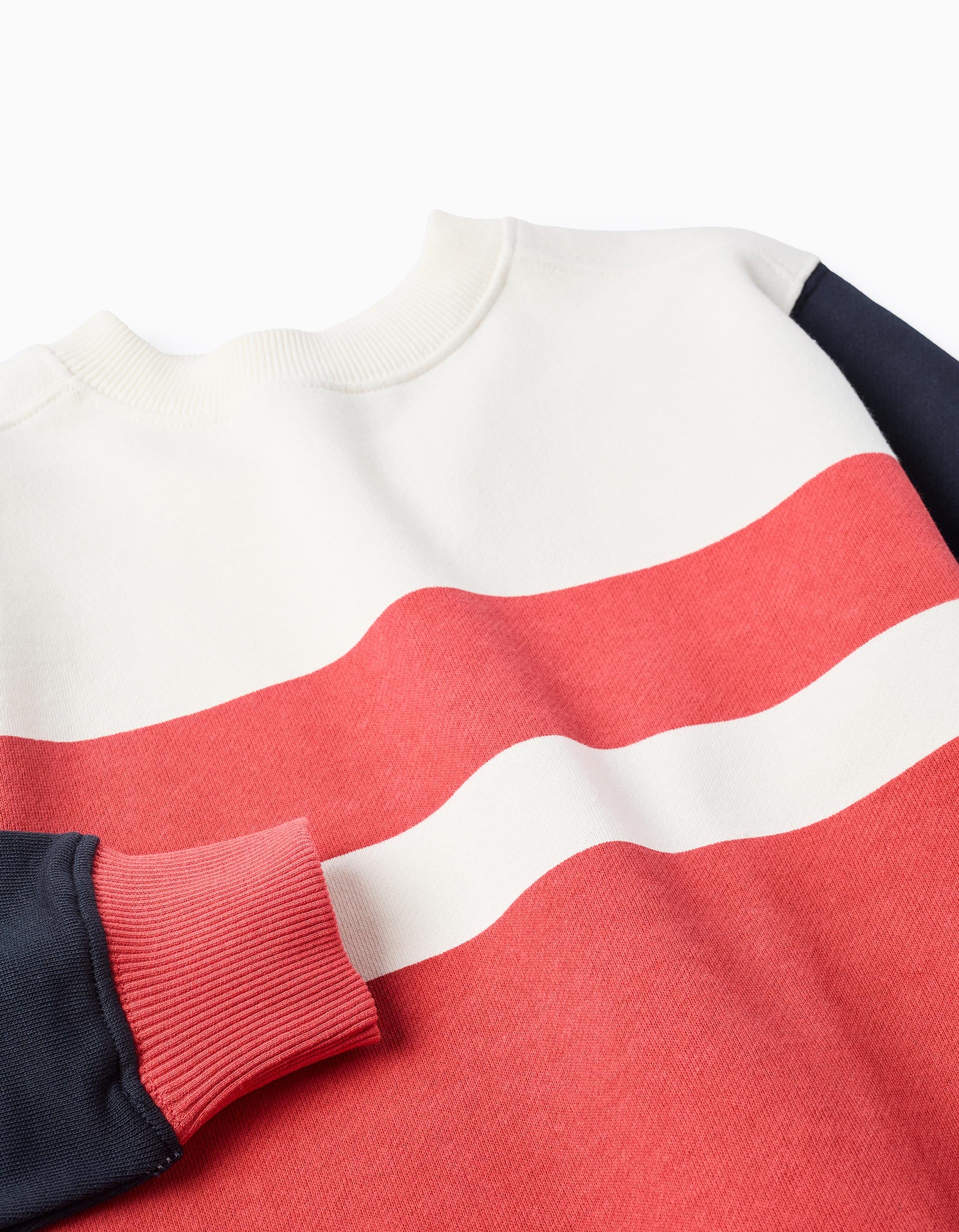 Cotton sweatshirt with colour block for boys, white/red/blue