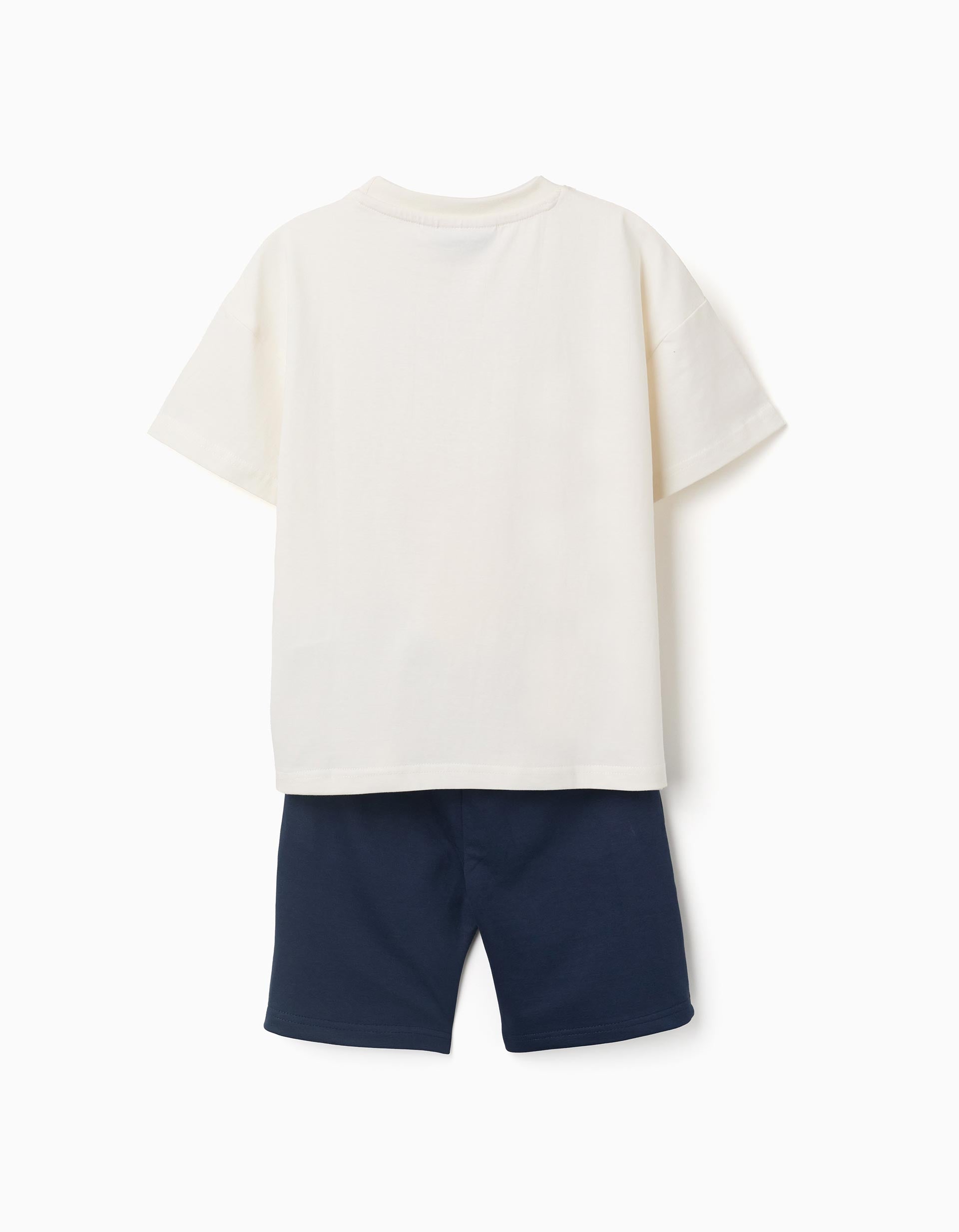 T-shirt et short avec imprimé Pikachu pour garçon, blanc/bleu