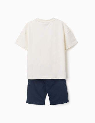 Camiseta y pantalón corto con estampado Pikachu para niño, blanco/azul