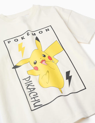 Camiseta y pantalón corto con estampado Pikachu para niño, blanco/azul