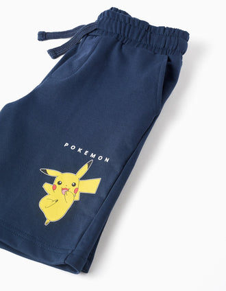 Camiseta y pantalón corto con estampado Pikachu para niño, blanco/azul