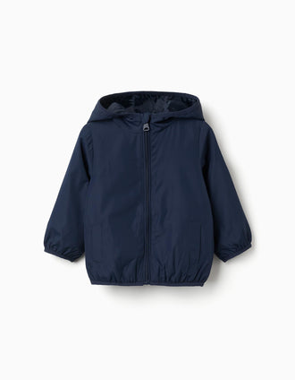 Cortavientos con capucha y bolsillos para bebé niño, azul oscuro