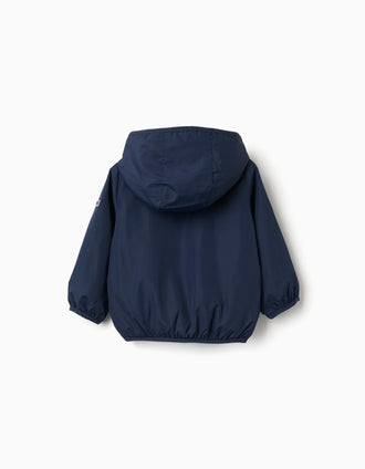 Cortavientos con capucha y bolsillos para bebé niño, azul oscuro