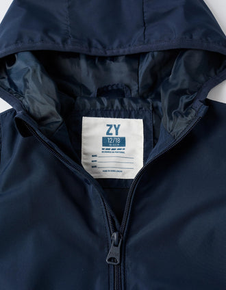 Cortavientos con capucha y bolsillos para bebé niño, azul oscuro