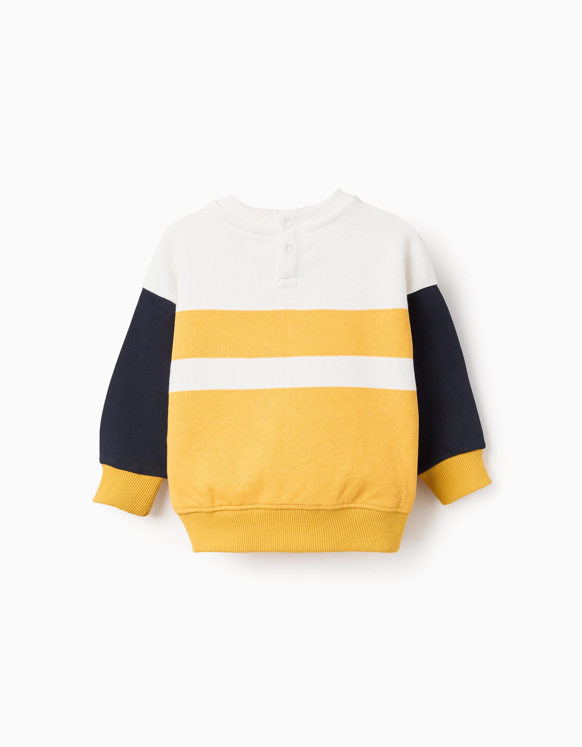Sweat de algodão com bloco de cores para bebé menino, branco/amarelo/azul