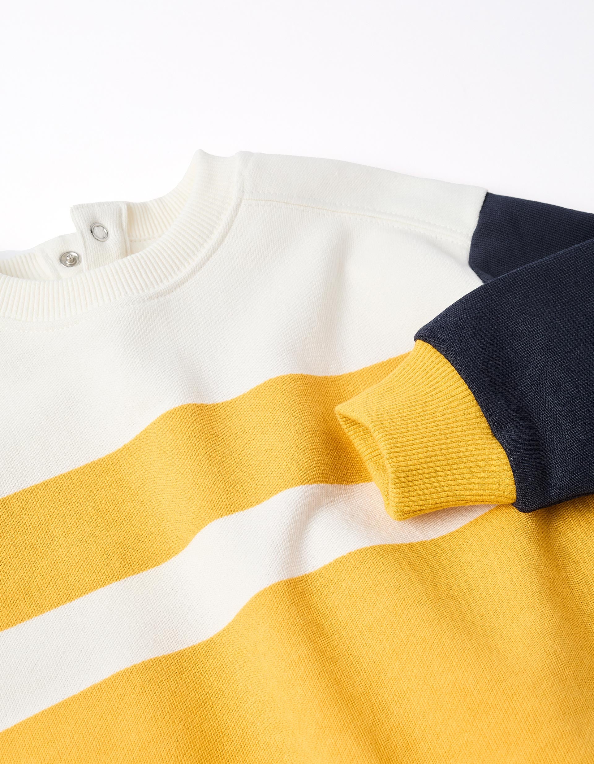 Sweat de algodão com bloco de cores para bebé menino, branco/amarelo/azul