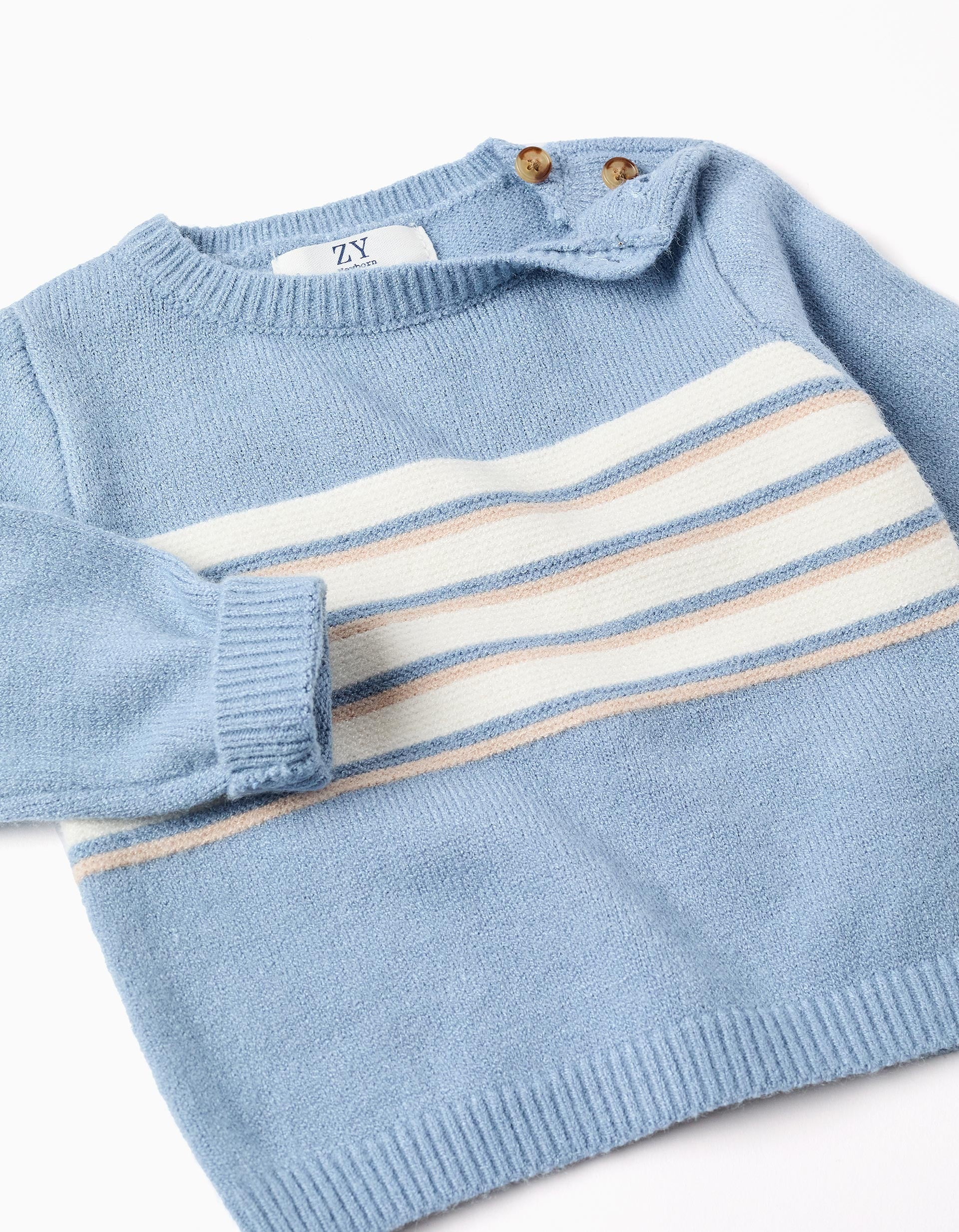 Jersey de punto a rayas para recién nacido, azul/blanco/beige