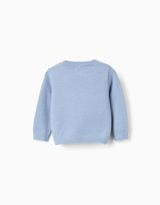 Knitted jumper with stripes for newborn boys, blue/white/beige
