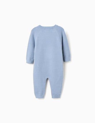 Knitted babygrow with stripes for newborn boys, blue/white/beige