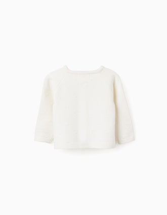 Popcorn knit cardigan for newborns, white