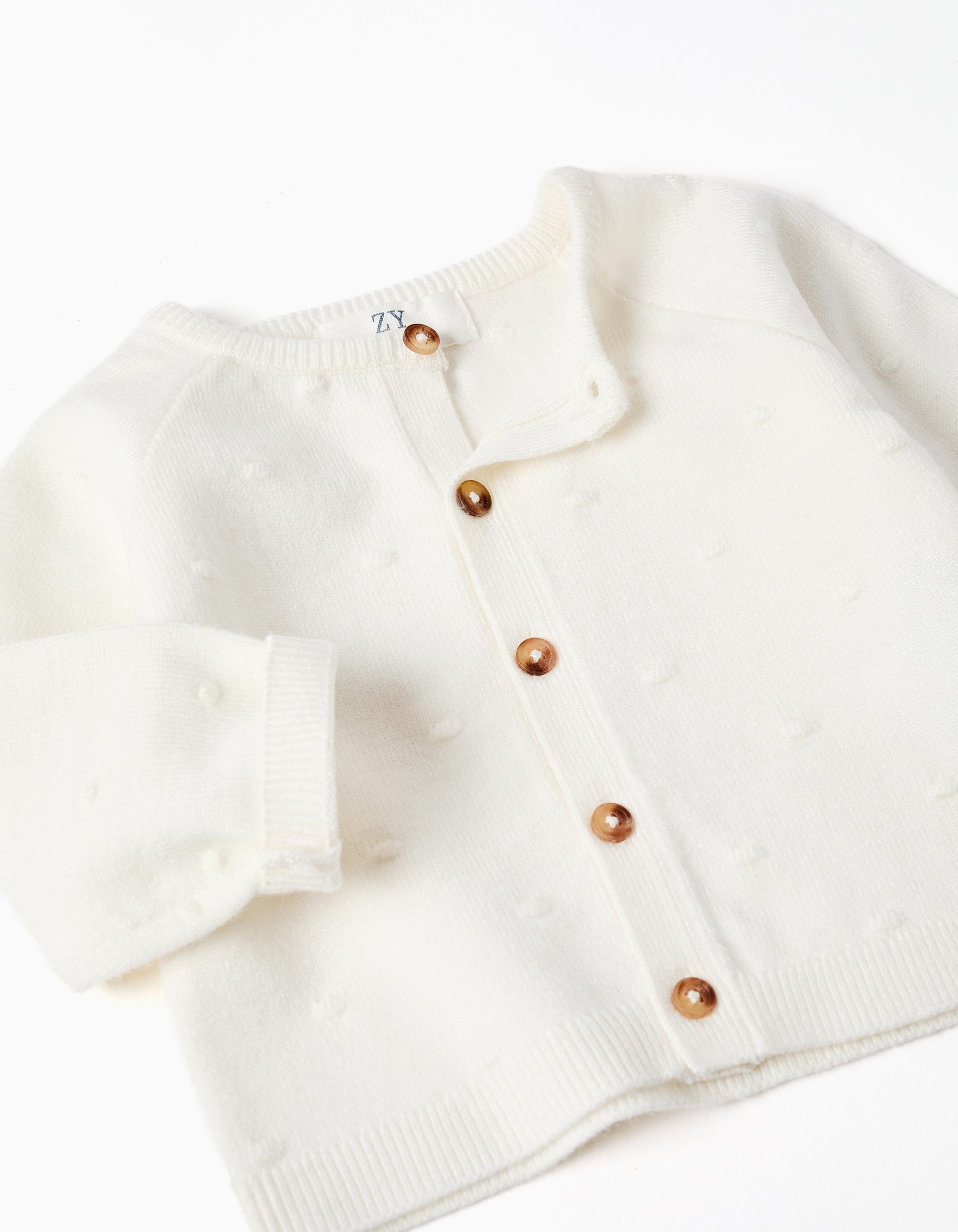 Casaco de malha em ponto pipoca para recém-nascidos, branco