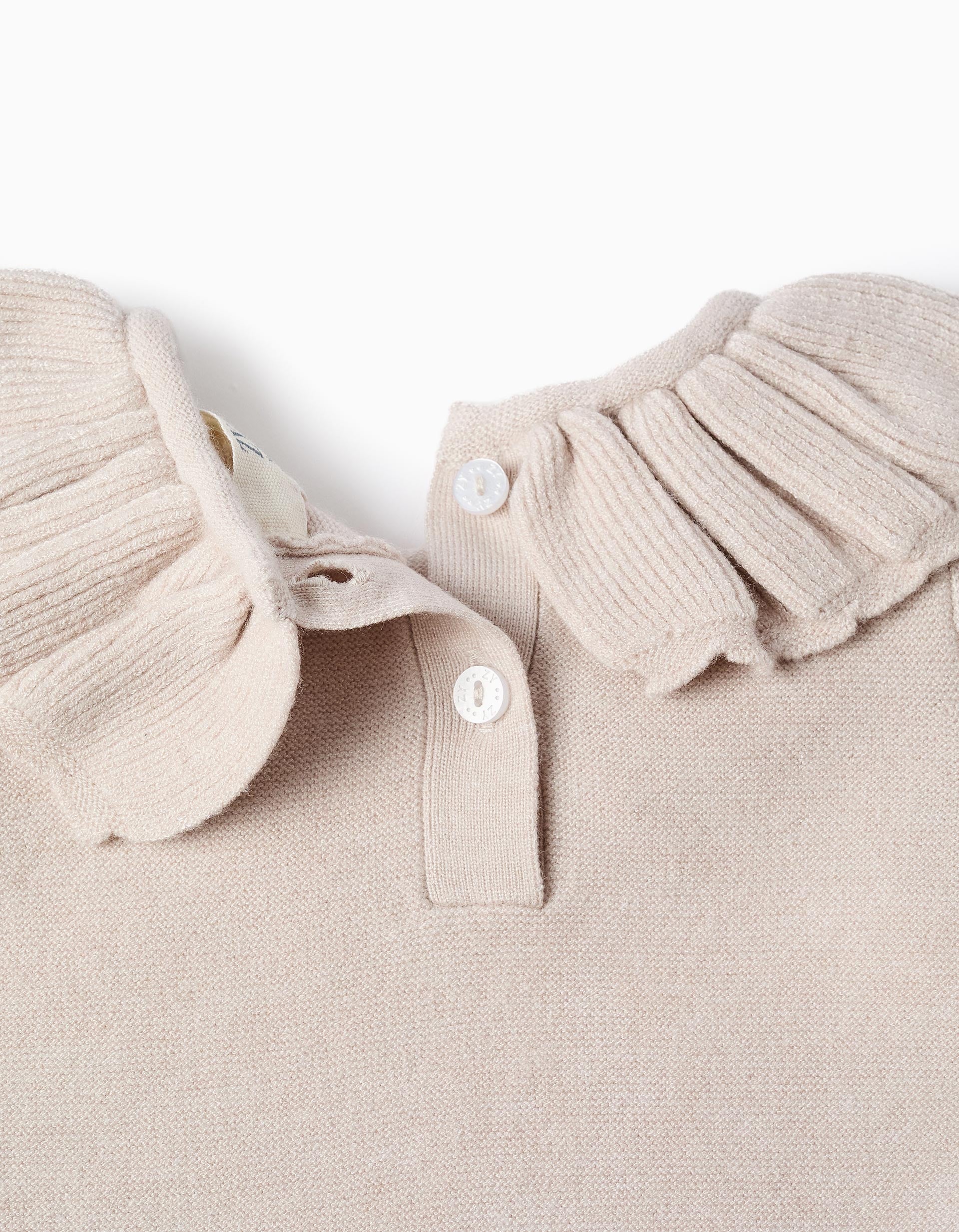 Jersey con cuello de volantes + pantalón de punto para recién nacida, beige