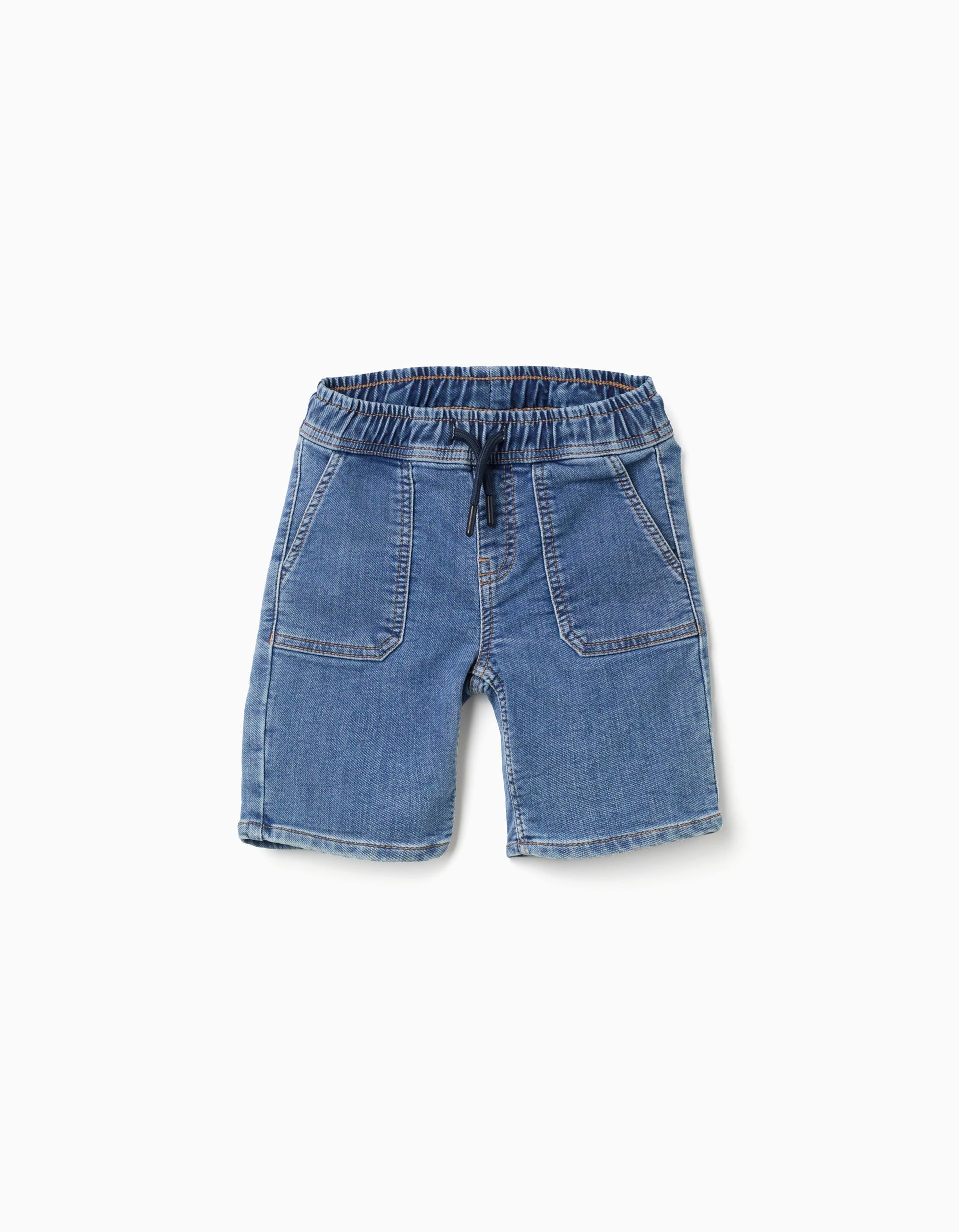 Short en jean midi avec cordon de serrage pour garçon, bleu