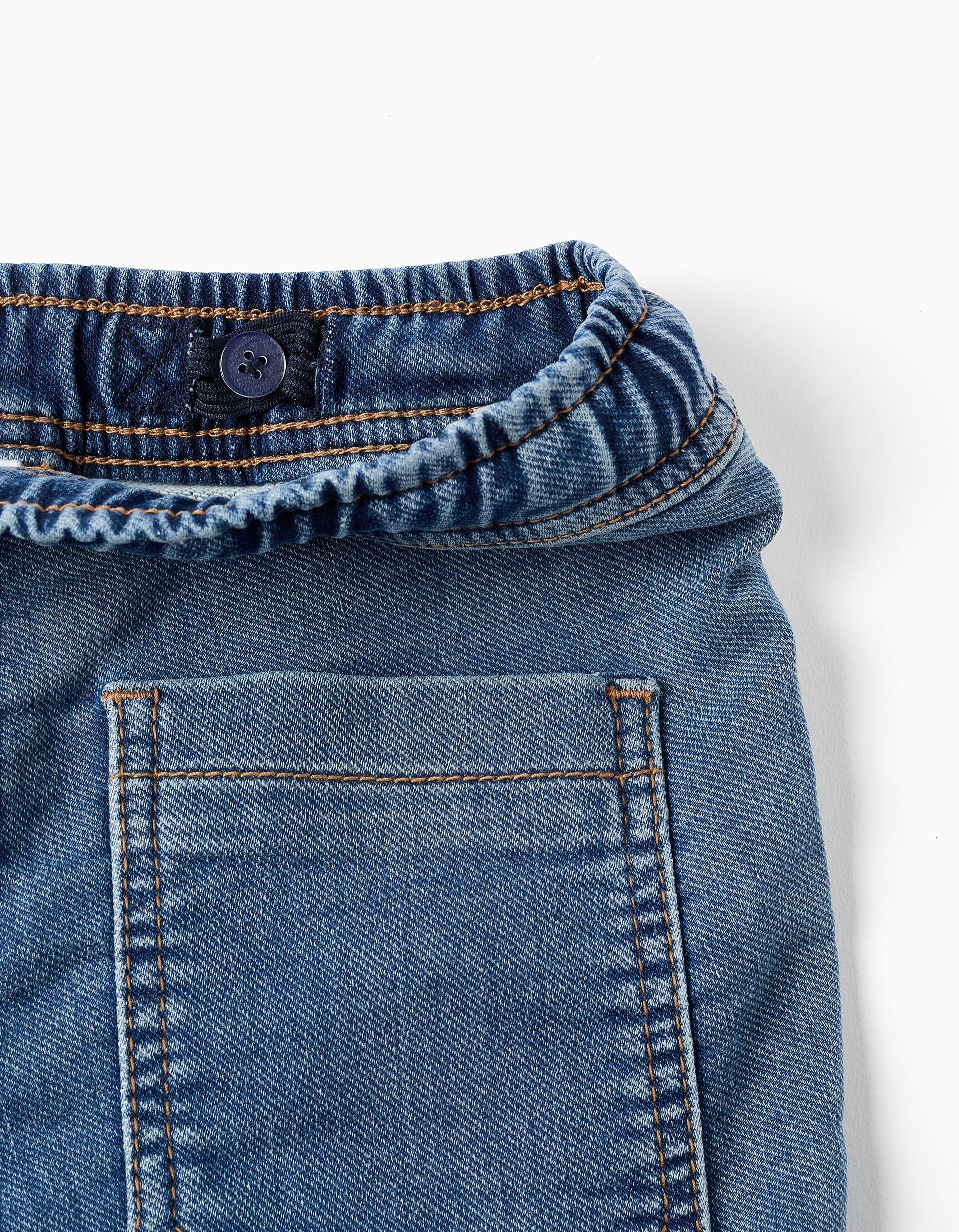 Short en jean midi avec cordon de serrage pour garçon, bleu