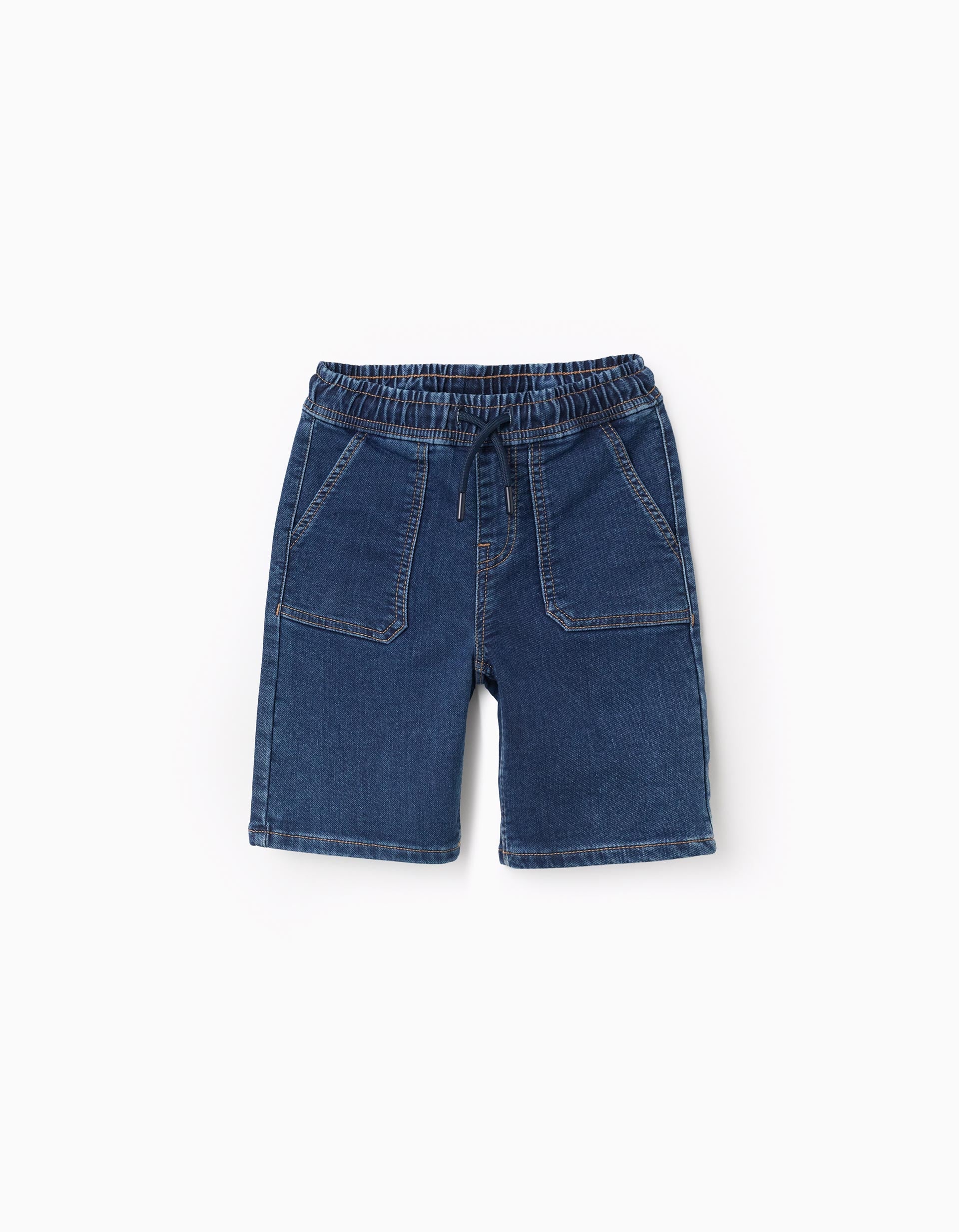 Short midi en jean avec cordon de serrage pour garçon, bleu foncé