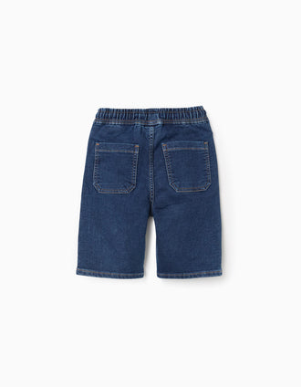Short midi en jean avec cordon de serrage pour garçon, bleu foncé