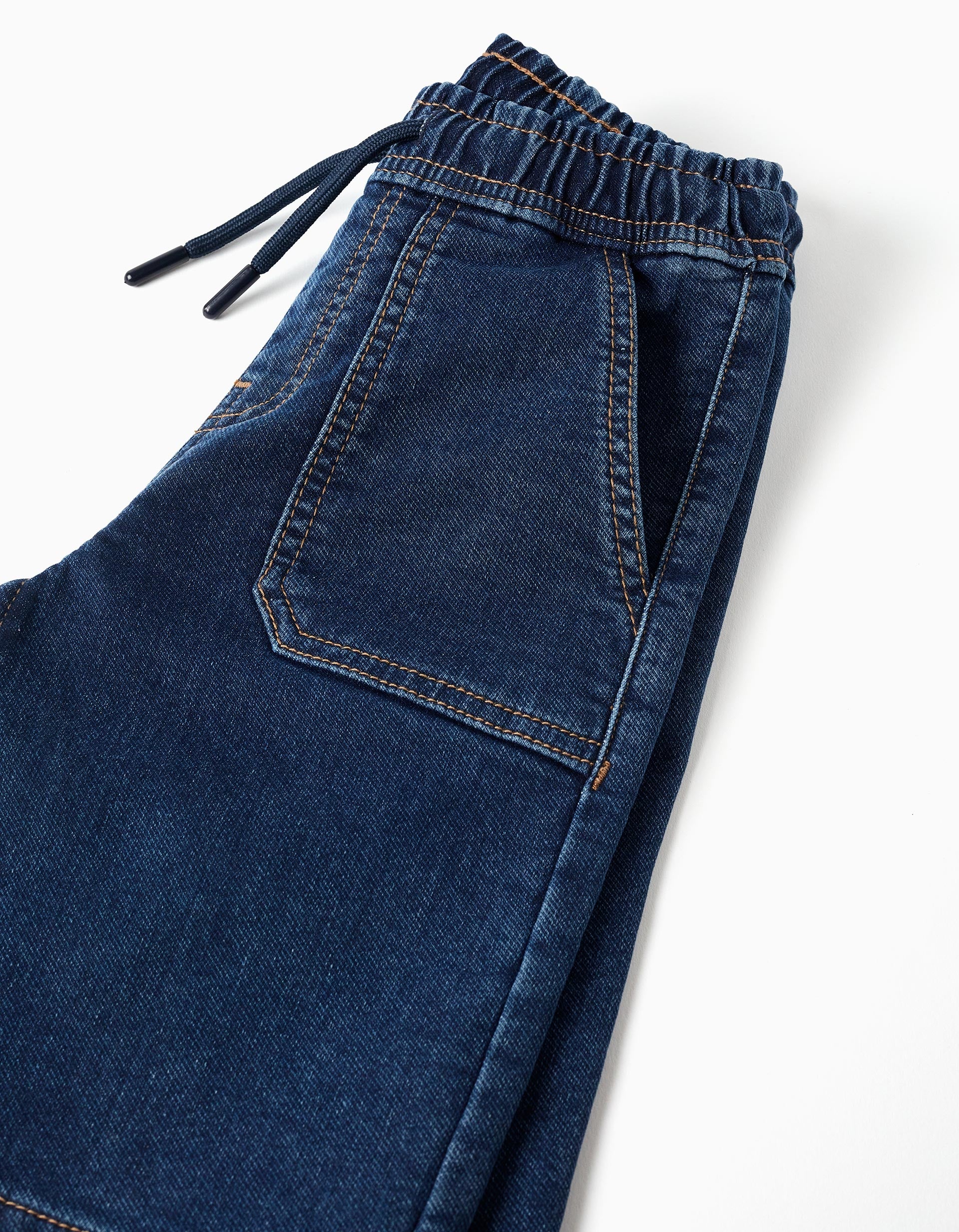 Short midi en jean avec cordon de serrage pour garçon, bleu foncé