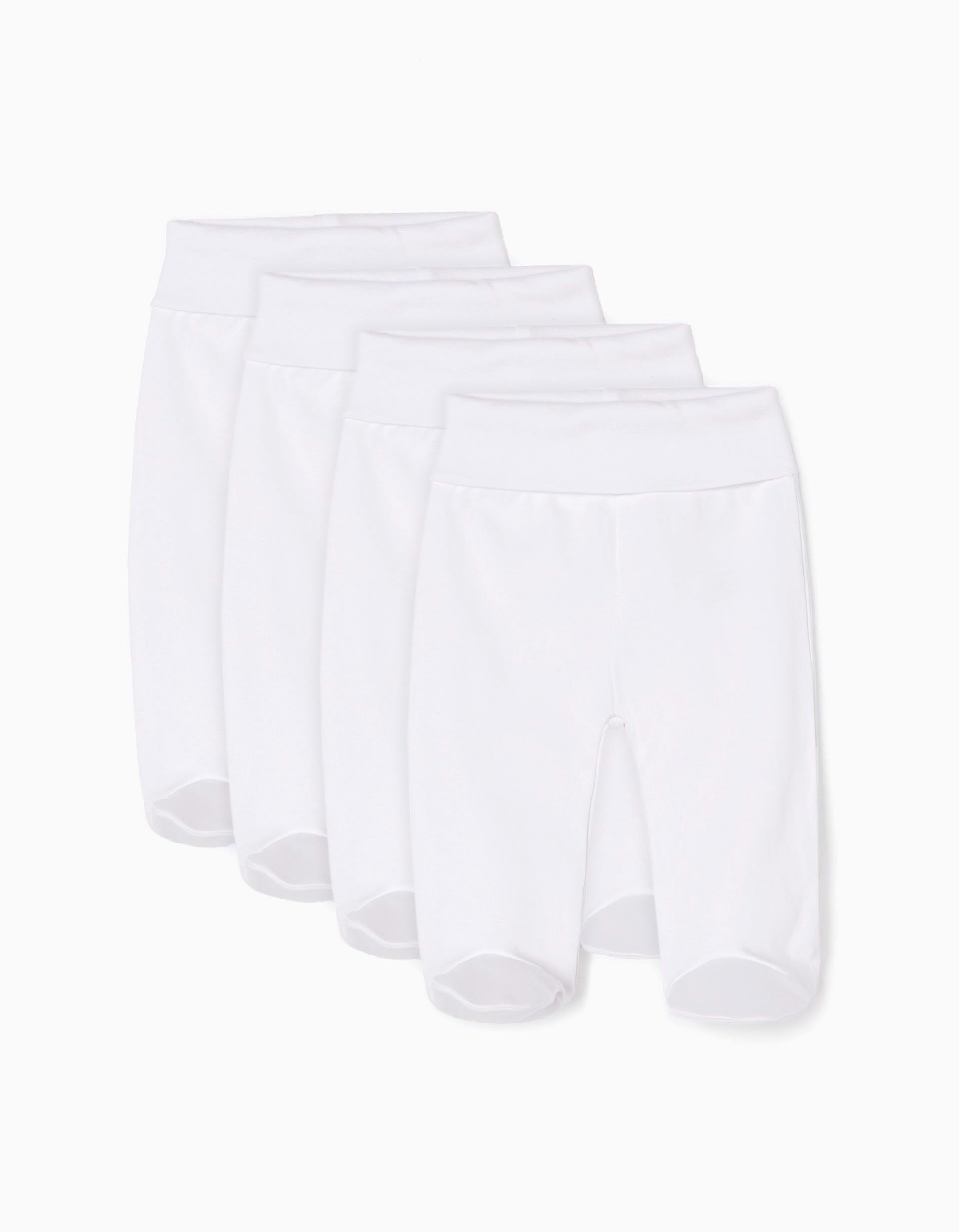 Lot de 4 pantalons à pieds en coton pour nouveau-né et bébé, blanc