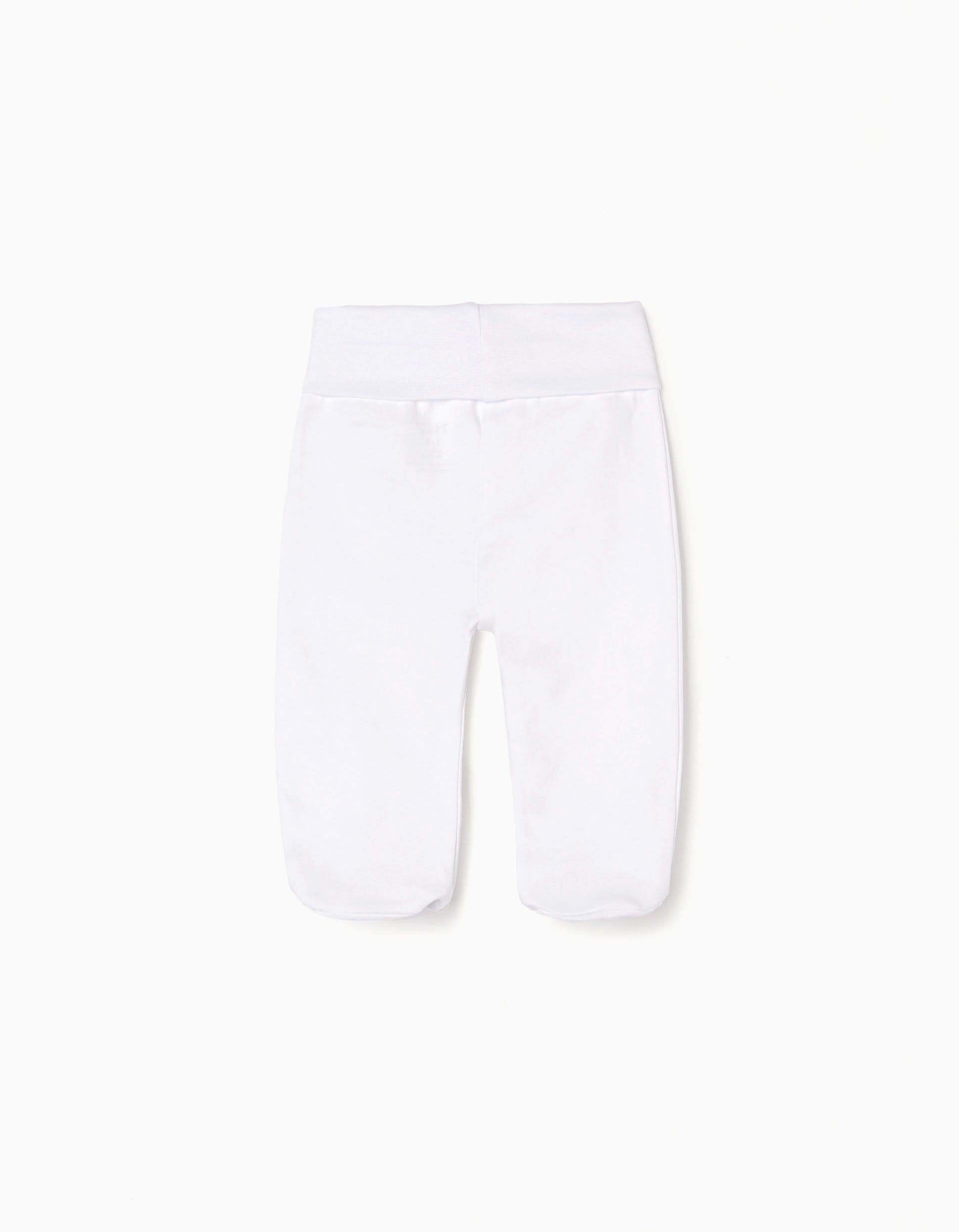 Lot de 4 pantalons à pieds en coton pour nouveau-né et bébé, blanc