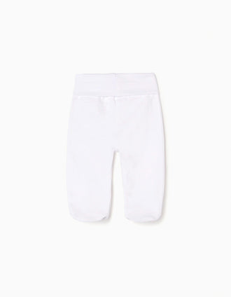Pack 4 footed cotton trousers for newborns and babies, white