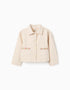 Twill jacket with cross-stitch embroidery for girls, light beige