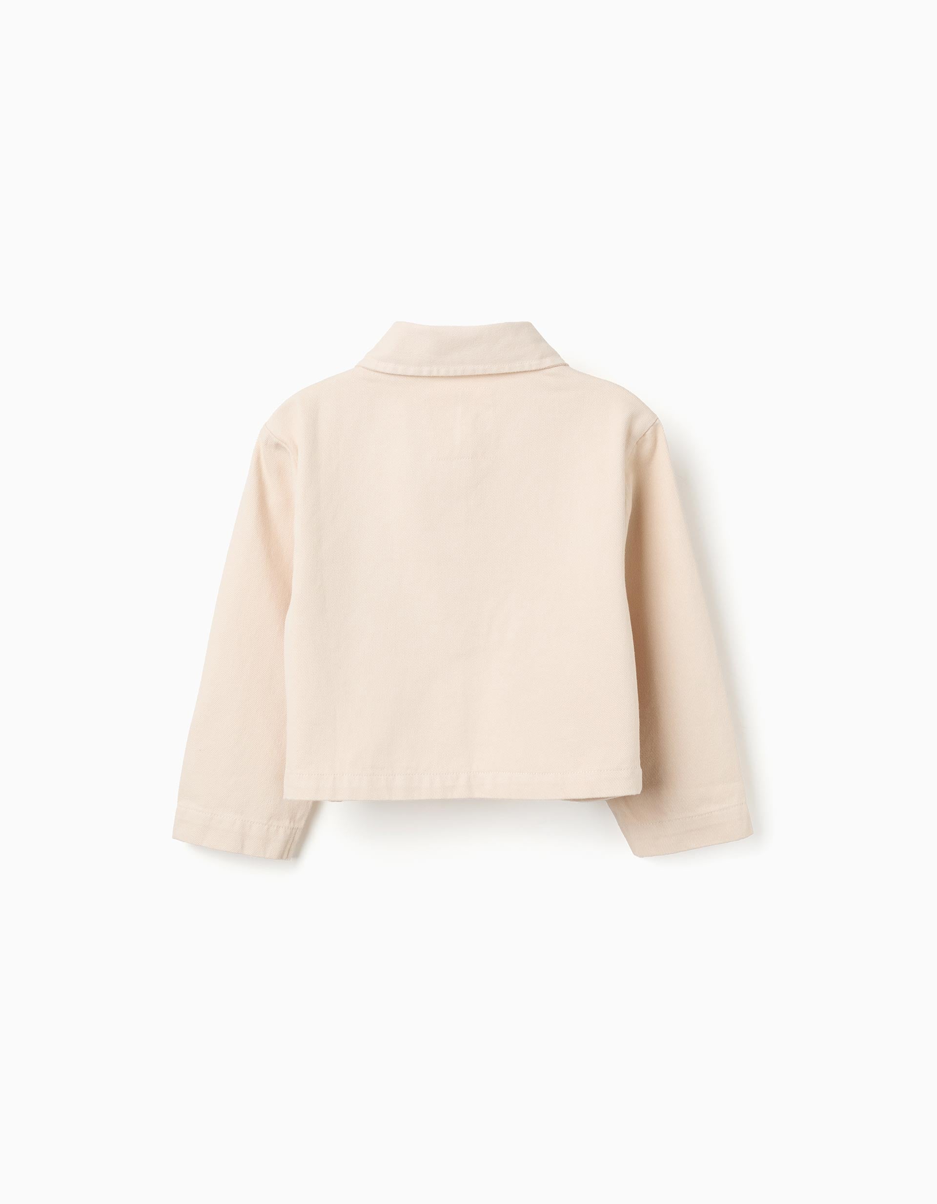 Veste en sergé avec broderie au point de croix pour fille, beige clair