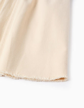 Twill pinafore dress with cross-stitch embroidery for baby girls, beige