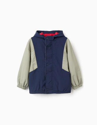 Parka de nylon con capucha para niño, azul oscuro/verde