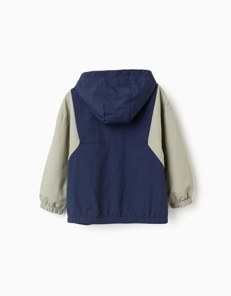 Parka de nylon con capucha para niño, azul oscuro/verde