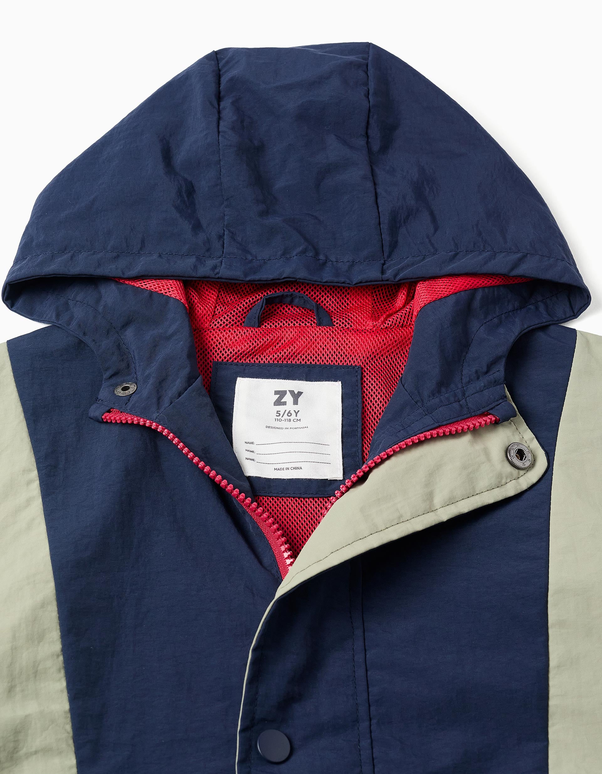 Parka à capuche et extrémités élastiques pour garçon, bleu foncé/vert