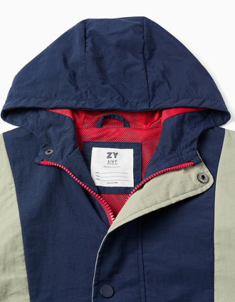 Parka de nylon con capucha para niño, azul oscuro/verde