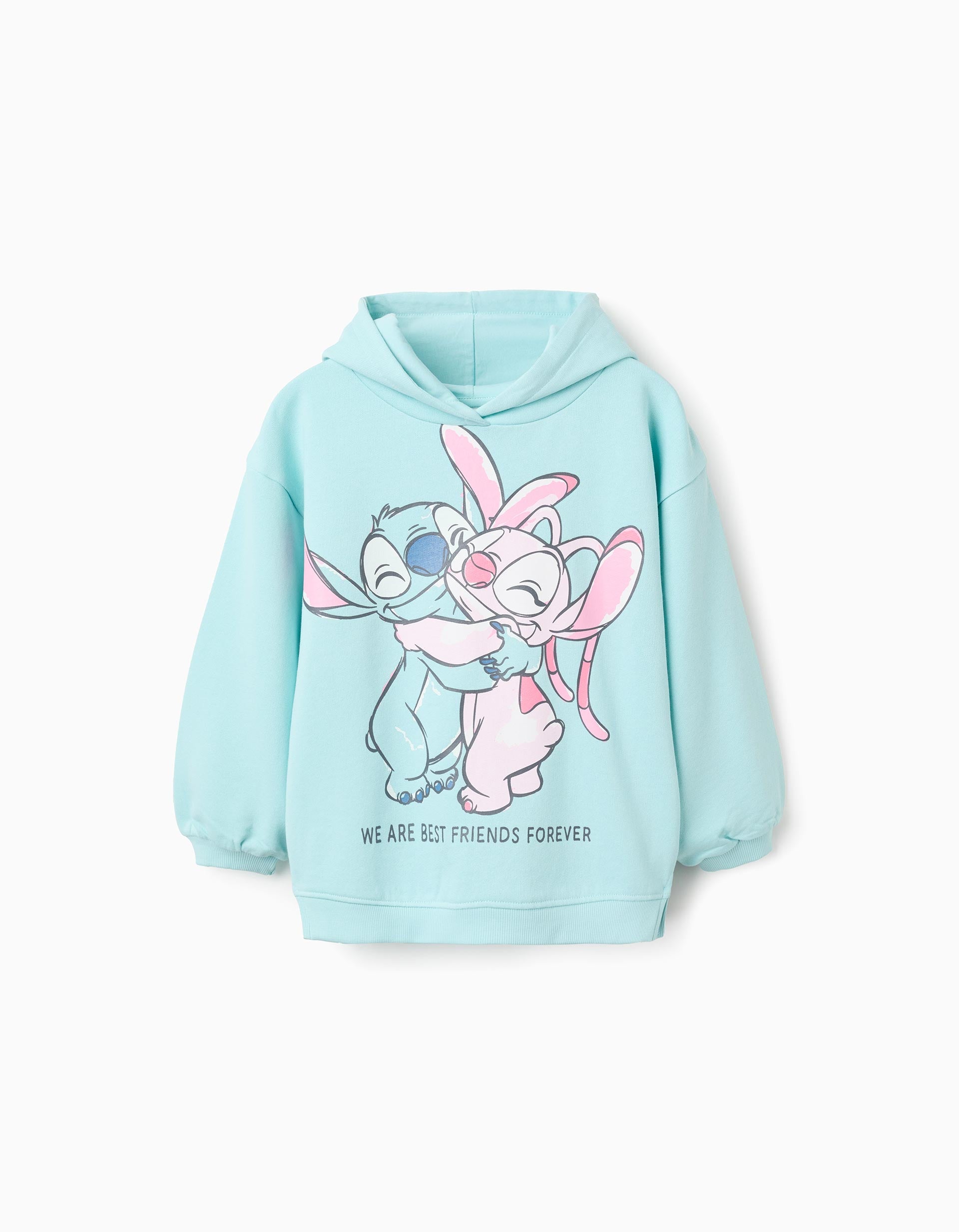 Sweat en coton à capuche et imprimé Stitch pour fille, bleu clair