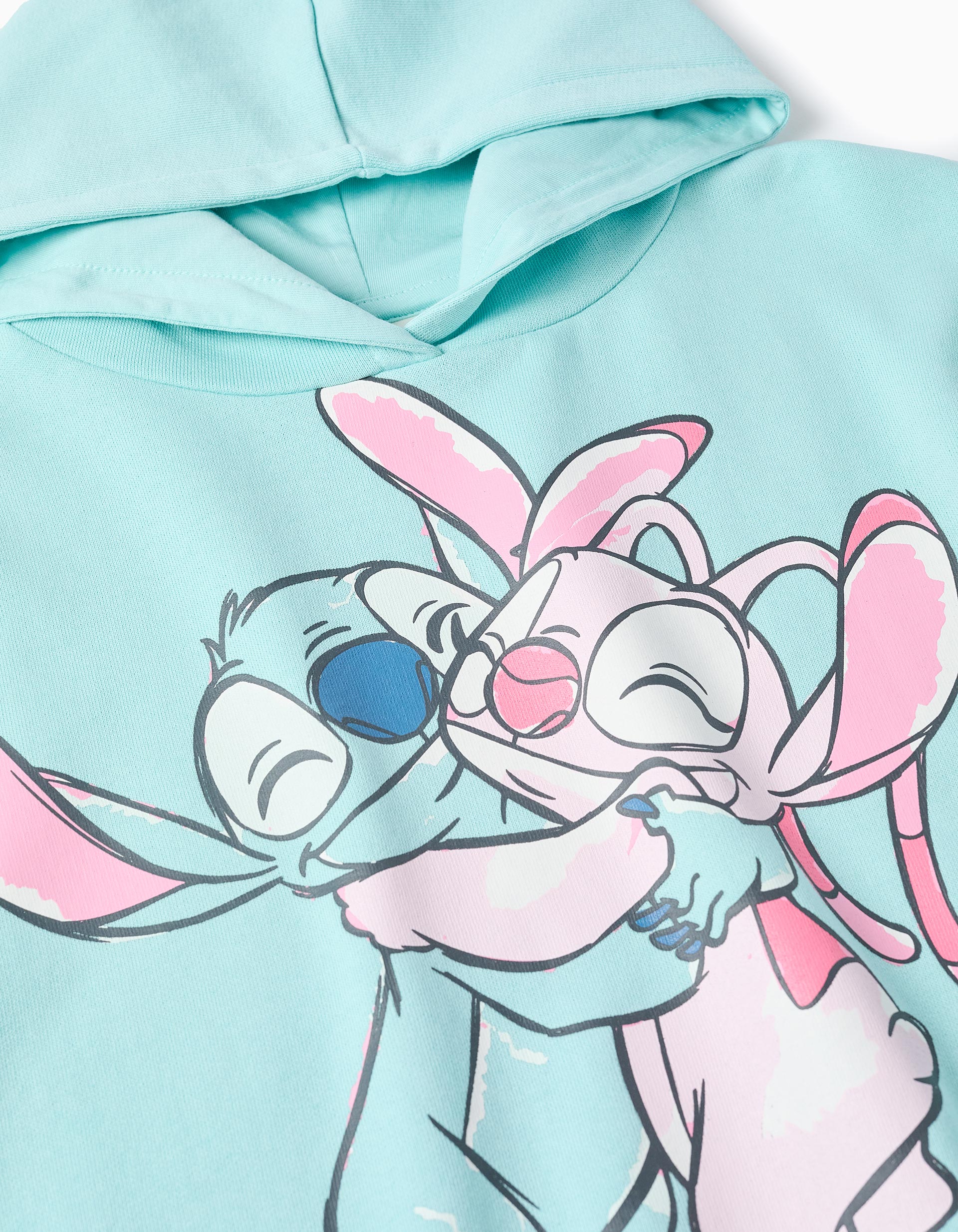 Sweat en coton à capuche et imprimé Stitch pour fille, bleu clair