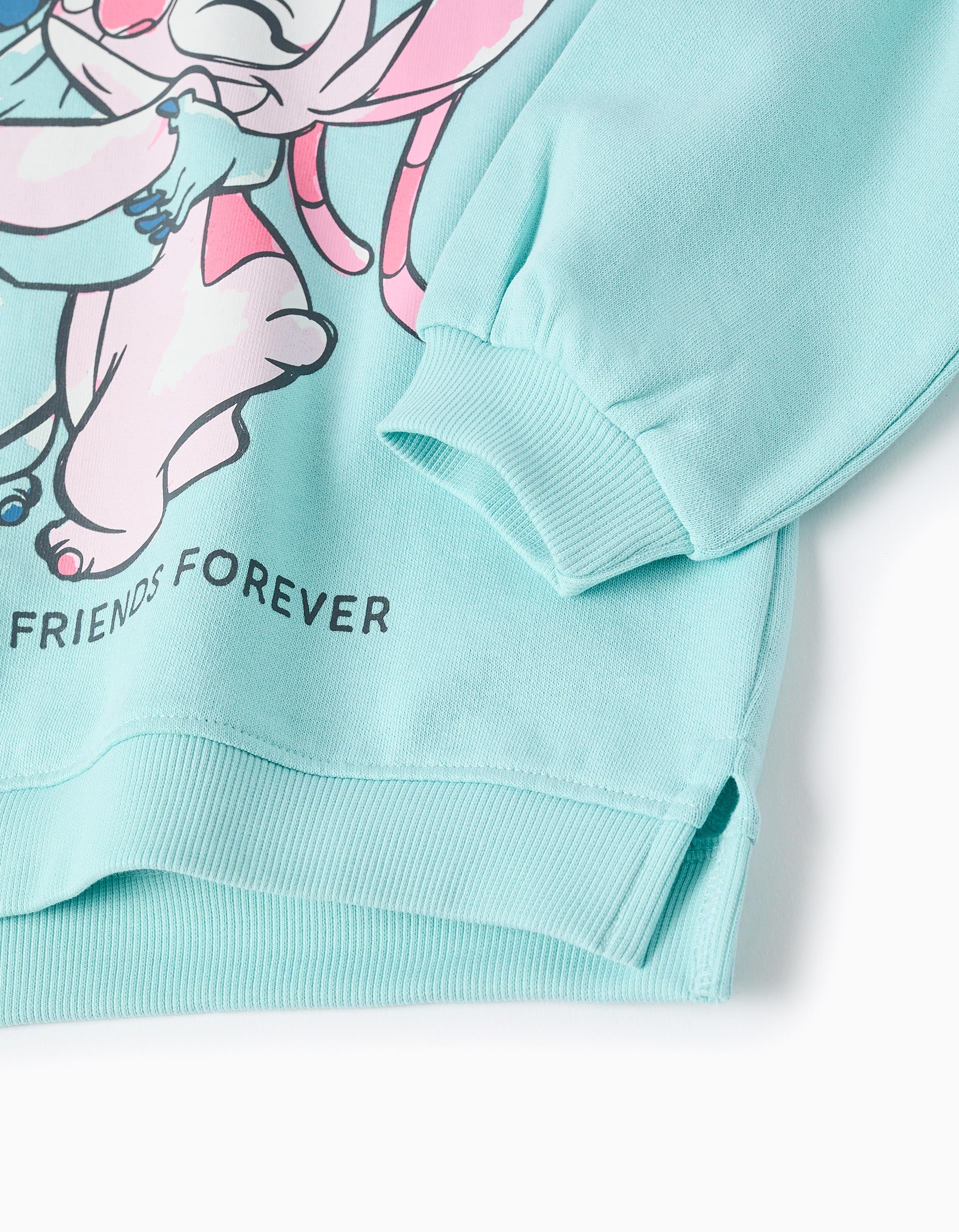 Sweat en coton à capuche et imprimé Stitch pour fille, bleu clair