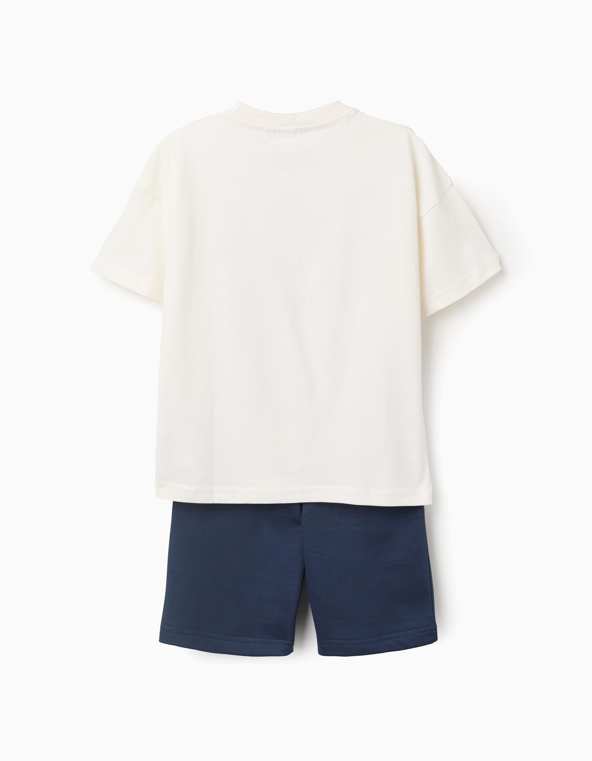 T-shirt et short en coton à imprimé Sonic pour garçon, blanc/bleu