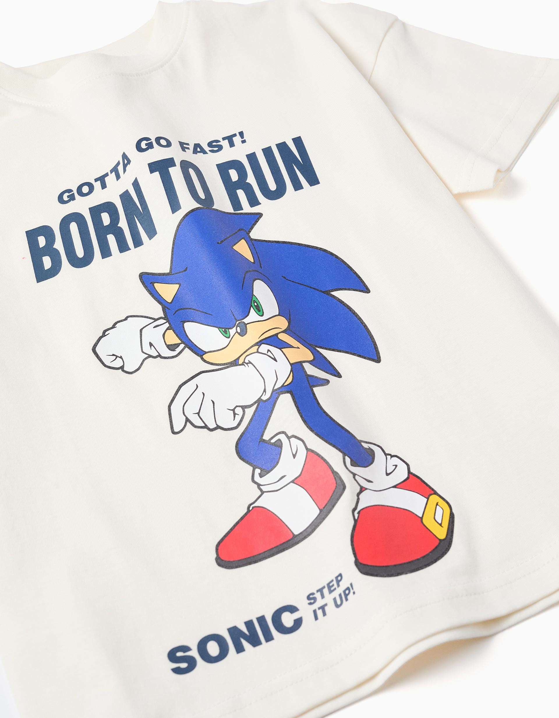 T-shirt et short en coton à imprimé Sonic pour garçon, blanc/bleu