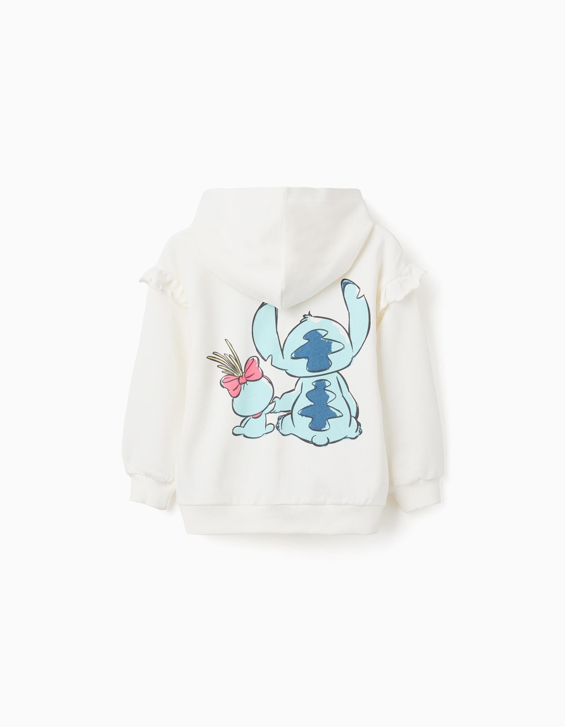 Sweat zippé en coton à capuche et imprimés Stitch pour fille, blanc